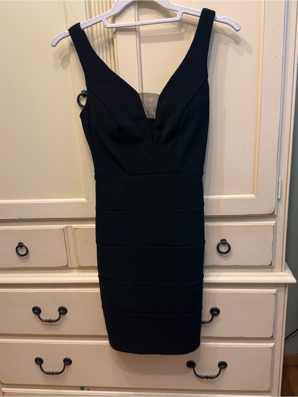 Sleek Black V-Neck Bandage Mini Dress